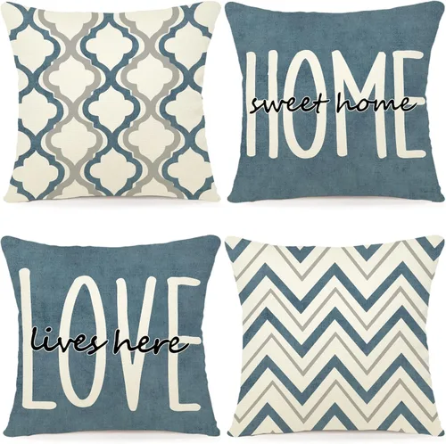Vista 9 de YCOLL Juego de 4 fundas de almohada de estilo rústico 16x16 Fundas decorativas de almohada de lino para sofá, cama, dormitorio, decoración del hogar
