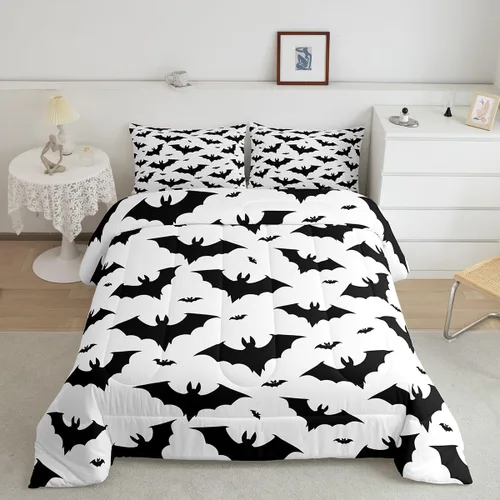 Vista 11 de Feelyou Juego de edredón de Halloween, color rosa fantasma, juego de ropa de cama tamaño individual, decoración para niños y niñas, lindo juego