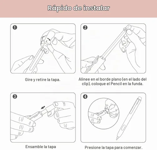 Vista 3 de Moko Funda retráctil compatible con Apple Pencil Pro/2ª generación, rosa claro Retráctil, con clip, cubierta de PC, soporte de doble toque