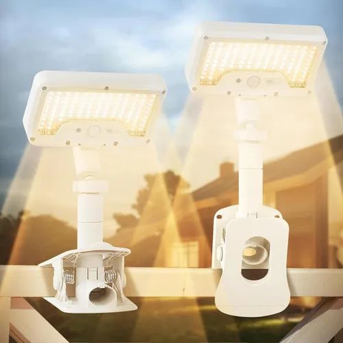 Vista 9 de Luces solares con clip para exteriores con sensor de movimiento, luces de valla solares ajustables verticalmente y giratorias en 360° con 92 LEDs