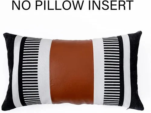 Vista 6 de Fundas de Almohadas Decorativas Estilo Granja - Fundas de Almohadas Decorativas de Cuero para Sofá de Sala de Estar con Rayas Tribales Funda