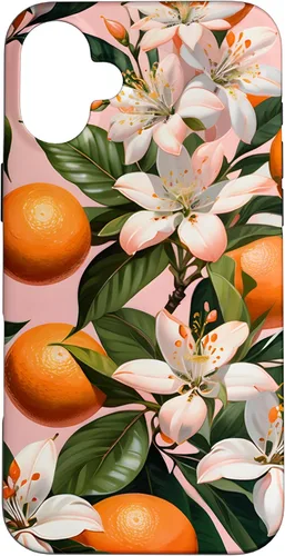 Vista 23 de Carcasa para iPhone 17 con diseño de flores de naranja sobre fondo rosa
