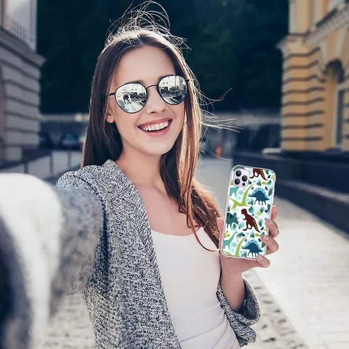 Vista 5 de Funda compatible con iPhone 14, divertida funda de dinosaurio de dibujos animados para iPhone, a prueba de golpes, funda protectora de TPU suave