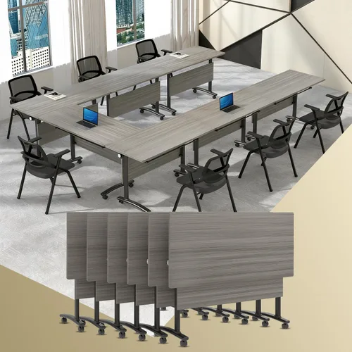 Vista 13 de 2Pack Folding Conference Table, 47.2in Modular Training Table with Wheels Grey