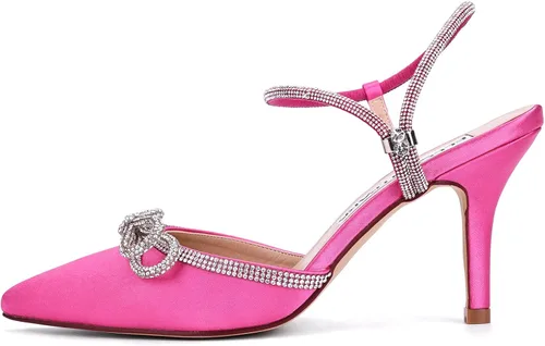 Vista 2 de ELEGANTPARK HC2302 Tacones para mujer con puntera puntiaguda y correa al tobillo, zapatos de vestir con lazo de diamantes de imitación, zapatos
