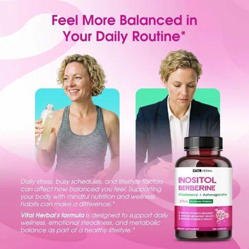 Vista 2 de Inositol liposomal con berberina, chasteberry y ashwagandha - Apoya el bienestar de las mujeres, el equilibrio hormonal y el metabolismo - 150