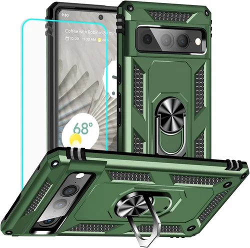 Vista 22 de Yiakeng Funda para Google Pixel 7: con protector de pantalla, fundas protectoras de grado militar con soporte de anillo de dedo para Pixel 7