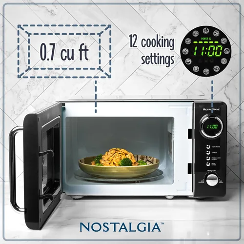Vista 3 de Nostalgia Horno microondas retro compacto para encimera, 0.7 pies cúbicos, 700 vatios con pantalla digital LED y cafetera Keurig® K-Supreme