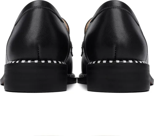 Vista 4 de FOGEENA Mocasines de cuero mate para mujer, estilo casual, sin cordones, punta redonda, tacón bajo grueso, zapatos de vestir de 1 pulgada