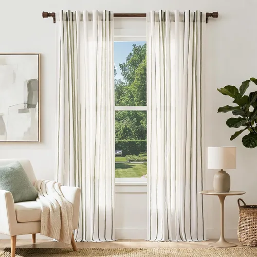 Vista 39 de Cortinas de cocina estilo granja a rayas Vangao de 24 pulgadas de largo, cortinas de lino para café, cortinas de nivel con rayas, cortinas Boxter
