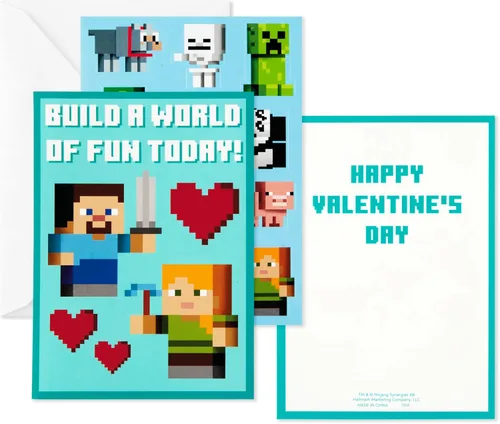 Vista 5 de Hallmark Minecraft - Tarjetas y calcomanías para el día de San Valentín para niños (24 aulas de San Valentín con sobres)