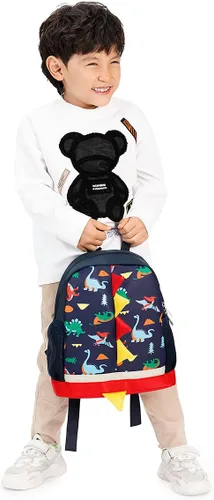 Vista 8 de LESNIC Mochila de dinosaurio para niños con correa, hebillas en la parte delantera, mochila mediana certificada por CPC para niños y niñas de 1 a 6