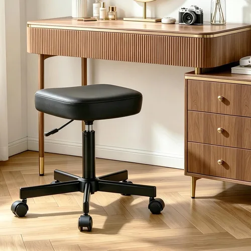 Vista 10 de Silla de oficina pequeña, silla de escritorio alta sin brazos, taburete con Negro