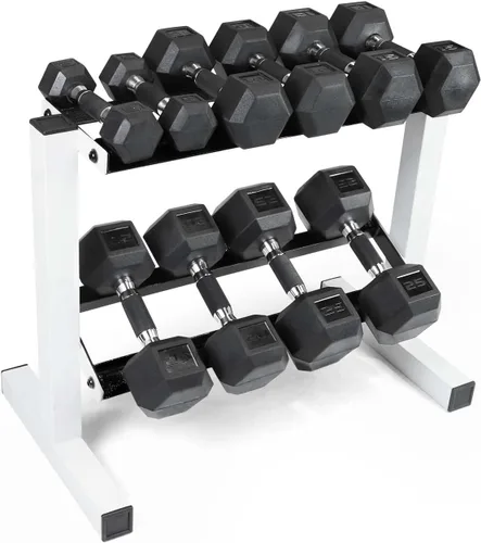 Vista 11 de CAP Barbell Juego de mancuernas de 150 libras con estante de 2 niveles Múltiples opciones Blanco