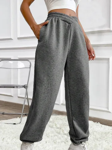 Vista 4 de HOPYOP Pantalones deportivos casuales para mujer, pantalones cruzados en V, cintura alta, holgados, pantalones para descansar