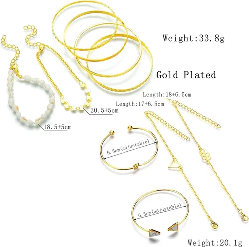Vista 6 de Cocazyw 19 pulseras de varias capas apilables de oro rosa para mujer, pulseras ajustables para niñas, conjunto de regalos