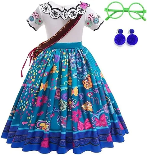 Vista 2 de HIONGOHI Encanto Dress Mirabel Costume For Girls, Isabela Cartoon Halloween Cosplay Dress Up For Kids, Dress Princess Outfit