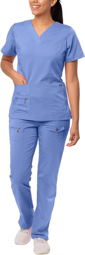 Vista 11 de Adar Pro Breakthrough Plus - Conjunto de uniforme médico para mujer, parte superior con cuello en V mejorado y pantalones con múltiples bolsillos