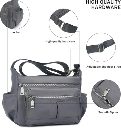 Vista 5 de Chinllo Bolso cruzado de nailon para mujer, con múltiples bolsillos, espacioso, bolso de hombro con correa