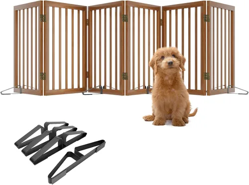 Vista 38 de Puerta plegable negra para mascotas de 18-55 pulgadas para escaleras y puertas, valla de puerta para cachorros