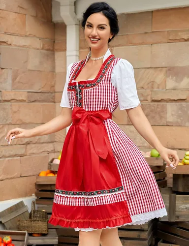 Vista 3 de KOJOOIN Women's Oktoberfest Dress 3 Pieces German Dirndl Dress Costumes for Bavarian Carnival Halloween-Big red