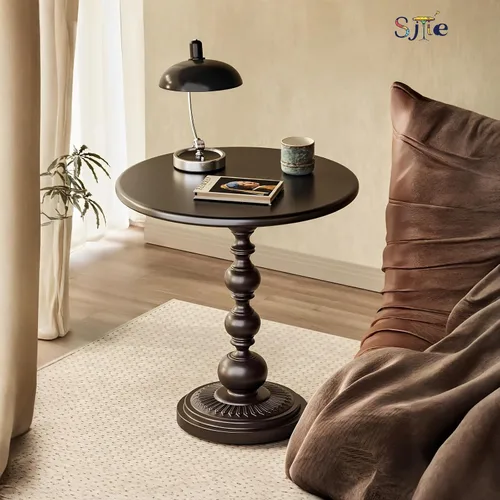 Vista 5 de Mesa Auxiliar – Mesa de Acento Pequeña Redonda de 13.8" con Base de Metal, Mesa de Café Vintage Multifuncional para Sala de Estar, Dormitorio