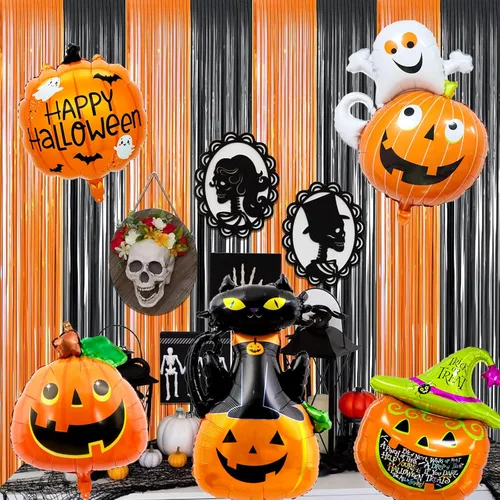 Vista 3 de Juego de 5 globos de calabaza de Halloween, globos de calabaza naranja para decoraciones de fiesta de Halloween (calabaza)