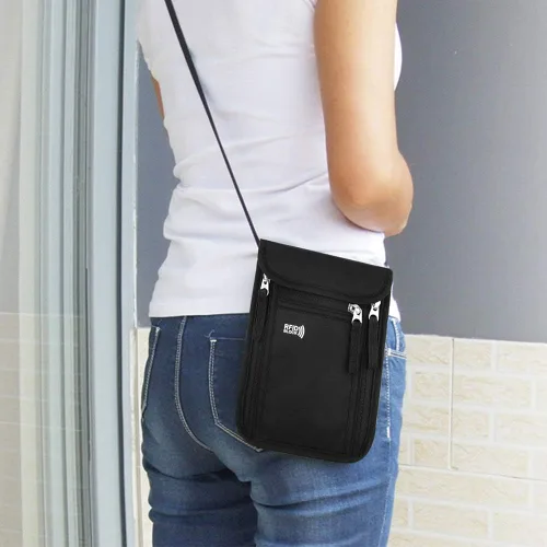 Vista 8 de KEAFOLS Bolsa de viaje para el cuello, cartera familiar para pasaporte con bloqueo RFID