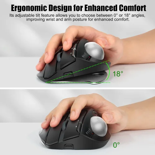 Vista 3 de TRELC Ratón Trackball Inalámbrico, Ratón Ergonómico con Bola Rodante con 4800 DPI/7 Botones Programables, Ratón de Control con Pulgar, Ratón Óptico