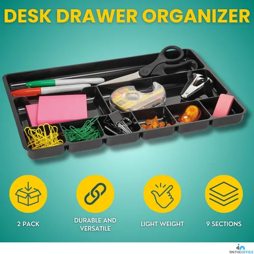 Vista 2 de 1InTheOffice Organizador de cajones de escritorio con 9 compartimentos para cajones (paquete de 2)