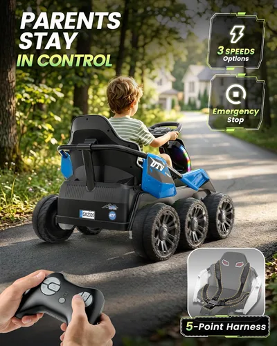 Vista 4 de ANPABO XXL 6 ruedas 24V Ride On Car para niños con control remoto Azul