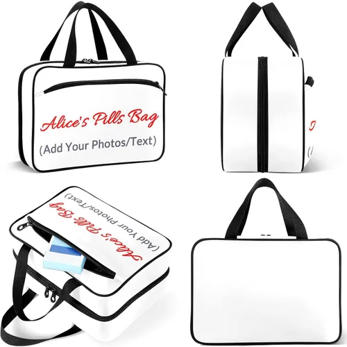 Vista 6 de Naanle Bolsa organizadora de píldoras personalizada con nombre, foto, botella de píldoras de viaje, organizador de medicamentos, bolsa