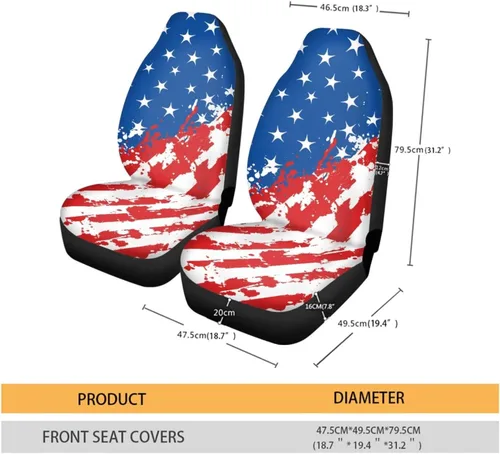 Vista 7 de Talayituse - Funda de asiento de coche con estampado de salpicaduras de pintura de la bandera americana, funda de asiento de cubo para vehículo, 4