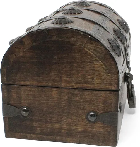 Vista 7 de Nautical Cove - Cofre del tesoro pirata hecho a mano para niños, premios y aula con cerradura y llaves de esqueleto – Caja de almacenamiento