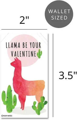 Vista 6 de Juego de 24 tarjetas para San Valentín, tamaño 2" x 3.5", diseños de llama, perezoso, narval y tiburón, de Nerdy Words