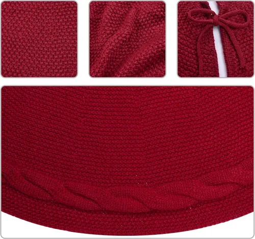 Vista 6 de yuboo - Falda de árbol de Navidad de 48 pulgadas, rojo burdeos, falda de árbol de Acción de Gracias y Navidad de punto, falda rústica para árbol