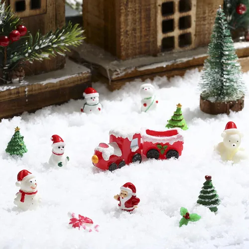 Vista 4 de Kathfly 80 figuras en miniatura de invierno para manualidades, Papá Noel, muñeco de nieve, mini campana de paisaje de resina, copo de nieve, árbol