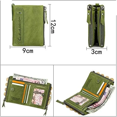 Vista 5 de Cartera corta de cuero para hombre monedero cartera de cuero con doble cremallera funda de identificación