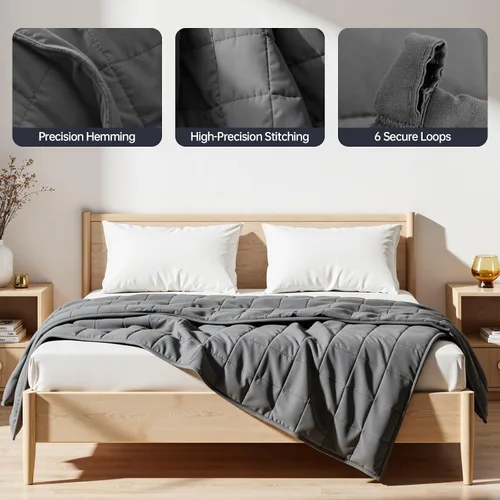 Vista 4 de Weighted Blanket 15 lb, 48" x 72" Twin Size Cooling Cotton Machine Washable Premium glass bead fill, Even-weight grid stitching, Breathable