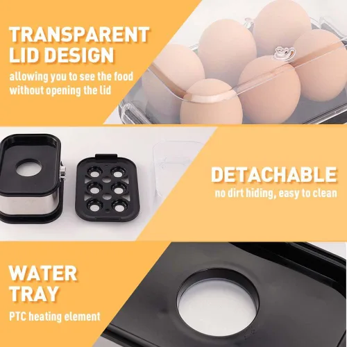 Vista 2 de Runsgo Olla de huevos con cierre automático, olla eléctrica para huevos 2025 con capacidad para 6 huevos, cocida dura, media, olla de huevos