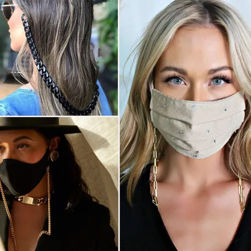 Vista 2 de 17KM 6-9 piezas de soporte para correa de cadena de gafas de sol para mujer cordón de cadena de lentes de acrílico negro con cuentas con clips