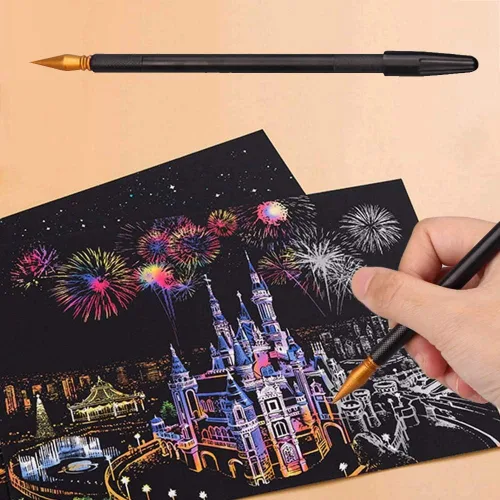 Vista 2 de LOOKSEVEN Juego de herramientas para rascar, 6 piezas de herramientas de arte para rascar, juego de artes de boceto, bolígrafo de color rascador