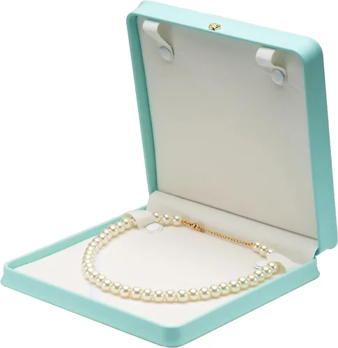 Vista 6 de COWFEX Cadena larga de perlas PU collar caja de regalo vitrina soporte de almacenamiento (azul)