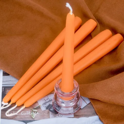 Vista 6 de Juego de 6 velas cónicas de cera de abeja natural de 10 pulgadas, color naranja brillante