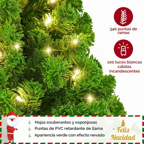 Vista 4 de Yaheetech Árbol de Navidad artificial preiluminado de 4.5 pies con luces blancas cálidas incandescentes, árbol de Navidad preiluminado completo