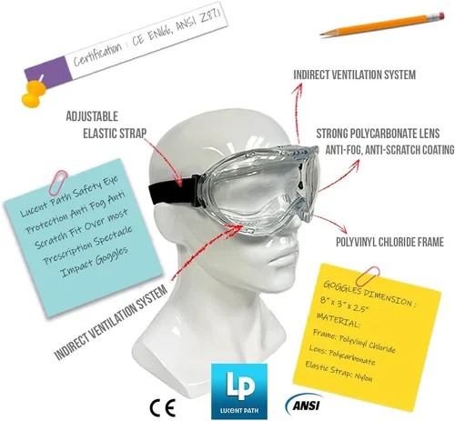 Vista 6 de Gafas de seguridad antivaho, antiarañazos, certificado CE ANSI, transparente, resistente a los impactos, protección ocular