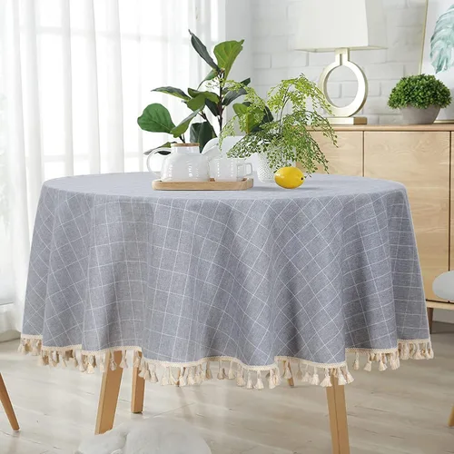 Vista 16 de ShinyBeauty Mantel Redondo Rosa Bebé de 55 Pulgadas Mantel Gingham Rosa a Cuadros Mantel de Mesa de Algodón para Mesa Redonda Mantel a Cuadros Rosa