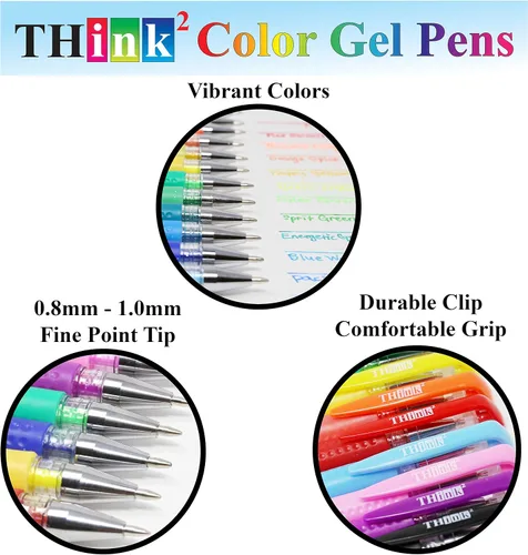 Vista 6 de Think2 - Juego de bolígrafos de gel de color para adolescentes y adultos. Perfecto para dibujar, diario, garabatear, álbumes de recortes