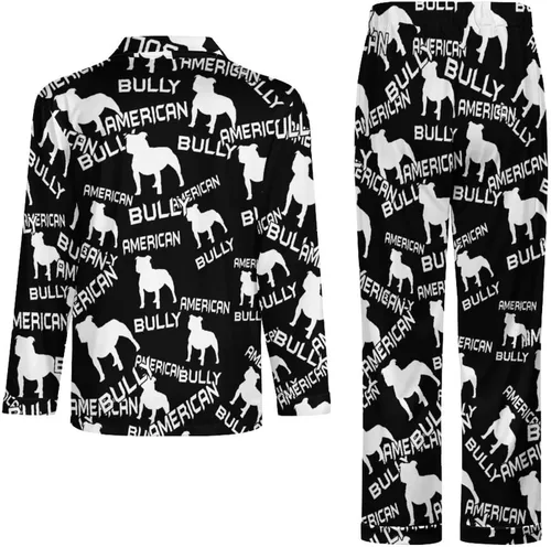 Vista 6 de American Bully Dog Men's Pajama Set Long Sleeve Sleepwear Lounge PJ Soft Print Button Down Shirt And Bottom