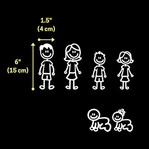 Vista 2 de Juego de 6 calcomanías familiares de coche para ventanas, figuras de palo